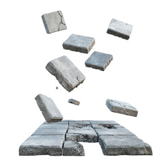 Permeable Pavement Tiles Descending Mid Air  isolated on a transparent backgroun