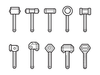 Detailed Line Art Sledgehammer Icon in Simple Design