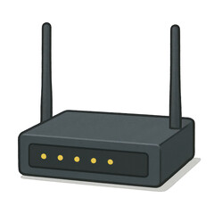 Reliable wireless connection gateway A detailed illustration of a dark gray router with antennas and front panel lights.