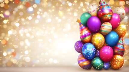 Festive Colorful Balloons and Party Hats Glitter Background