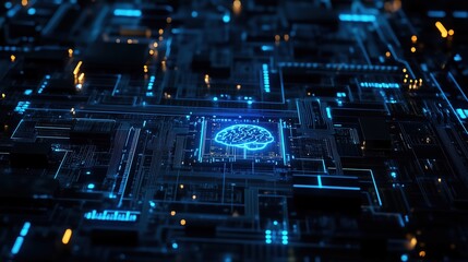 Fototapeta premium Neon Brain on Circuit Board