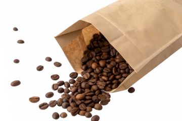 blank brown kraft paper bag with coffee beans on white