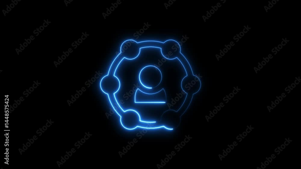 Aufkleber glowing neon animation of social network connection icon on a black background