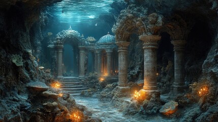 Fototapeta premium Submerged, ancient ruins beneath the sea.