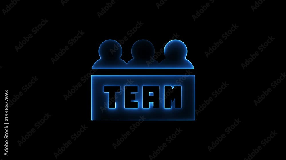 Poster illuminated glowing team symbol with figures on a black background representing collaboration