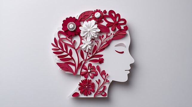 A paper-cut womana??s head card for Mothera??s Day, creatively designed with floral accents, a heartfelt gesture to show appreciation