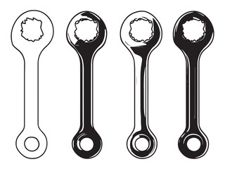 Detailed Spanner Wrench Line Art Design