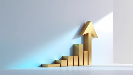 AI Generated 3D Golden Arrow Representing Business and Financial Growth using Ai generated 