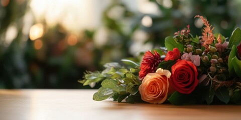 Obraz premium Elegant Botanical Arrangement Luxury Autumn Floral Composition with Rich Roses and Seasonal Accents for Premium Event Styling and Design