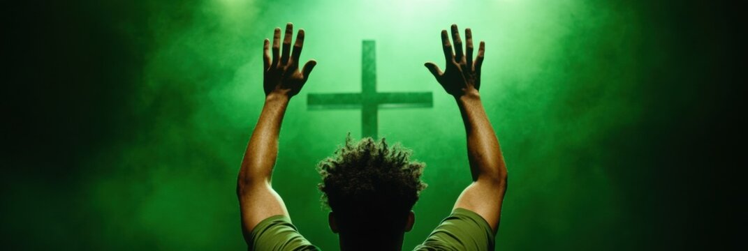 Black Saturday Spiritual Revival Immersive Worship Experience with Atmospheric Green Lighting - Transformative Faith Event Marketing for Gen Z Engagement - Powered by Adobe