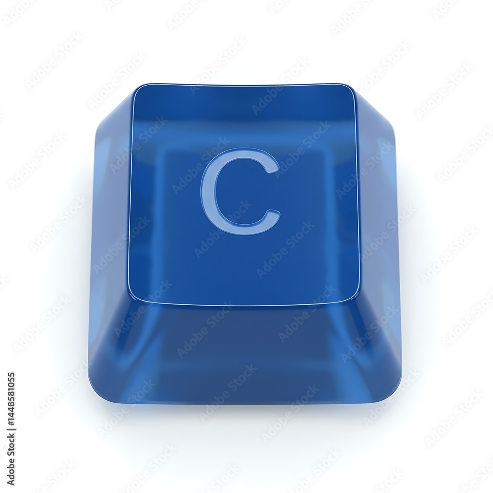Poster glossy blue keycap with letter c: digital keyboard button