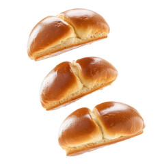 Brioche Rolls Descending Mid Air Back  isolated on a transparent background
