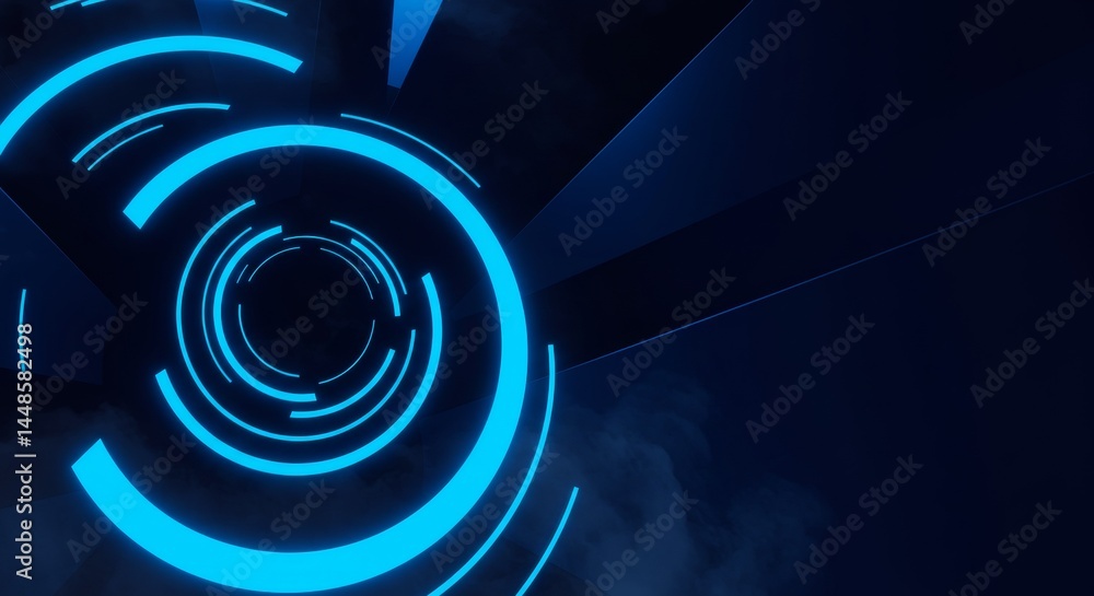 Aufkleber dynamic blue circular patterns radiating from a central point, set against a dark background, creati