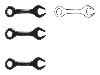 Detailed Wrench Line Drawing for Industrial and Engineering Design