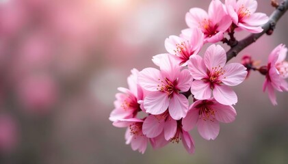 Fototapeta premium Delicate pink sakura blossoms, full bloom, intricate branches , floral pattern, botanical, japanese