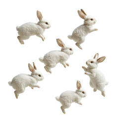 Bunny Figurines Descending Mid Air  isolated on a transparent background