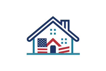 Obraz premium House with USA Flag Icon Logo 
