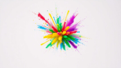 Colorful explosion of powder paint with vibrant hues against a clean white background creating a dynamic effect created with generated ai