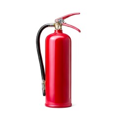 Obraz premium A red fire extinguisher stands tall against a stark white background