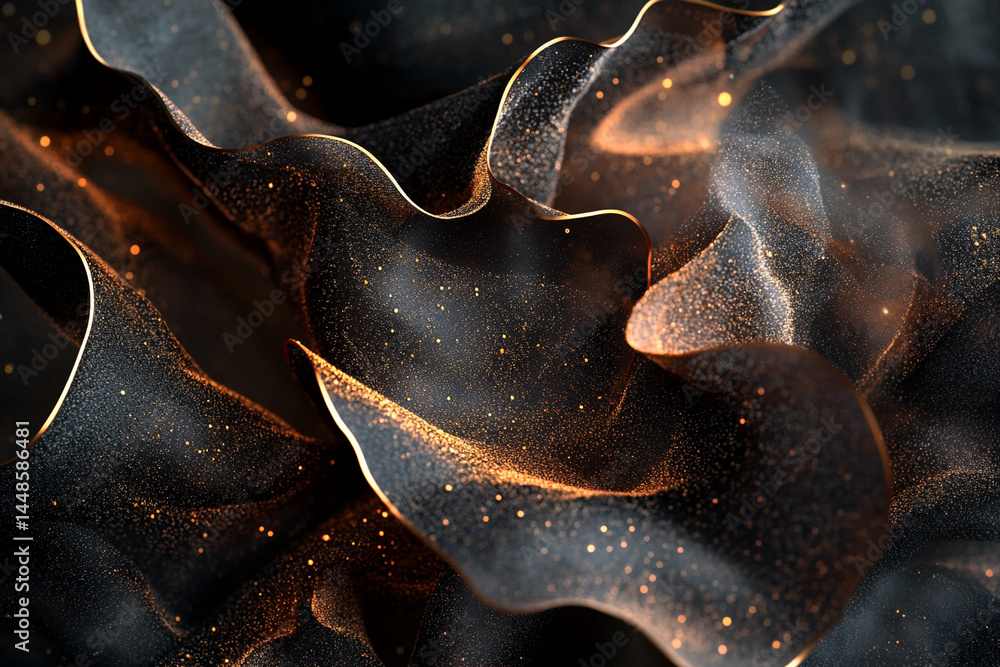 Poster dark, glittering fabric texture with golden highlights, creating a luxurious and elegant design, ide