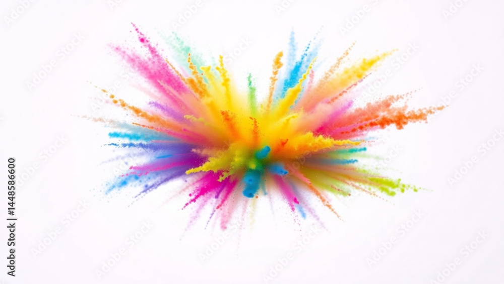 Poster colorful explosion of powder paint on a white background with vibrant hues and dynamic radiating eff