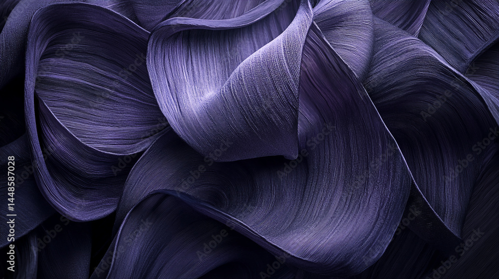 Aufkleber Deep purple, textured fabric swirls create a dynamic abstract image, showcasing depth and movement, ideal for design backgrounds