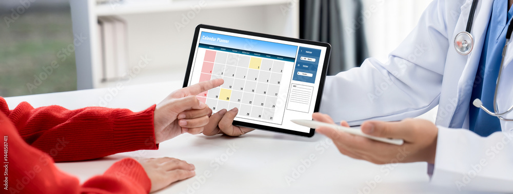 Aufkleber calendar on computer software application for brisk schedule planning for personal organizer and onl