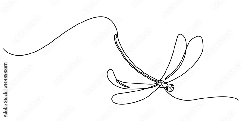 Aufkleber continuous one line drawing of dragonfly, dragonfly continuous one line art drawing of outline. vect