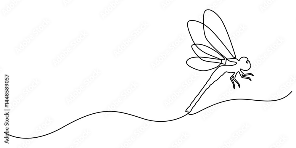 Aufkleber continuous one line drawing of dragonfly, dragonfly continuous one line art drawing of outline. vect