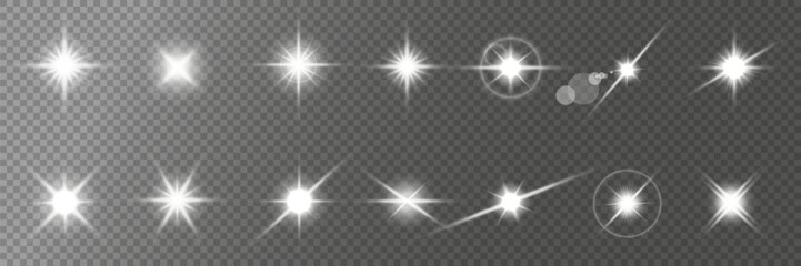 Lens Flare, light glow effect. sun or realistic shining star with backlight effect. bokeh glitter and sparkles or sparkles on transparent background.