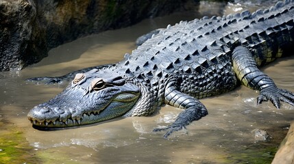 Fototapeta premium Giant Crocodile in Muddy Water Wildlife Photography
