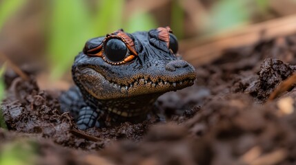 Naklejka premium Baby Alligator in Mud Close Up Wildlife Photography
