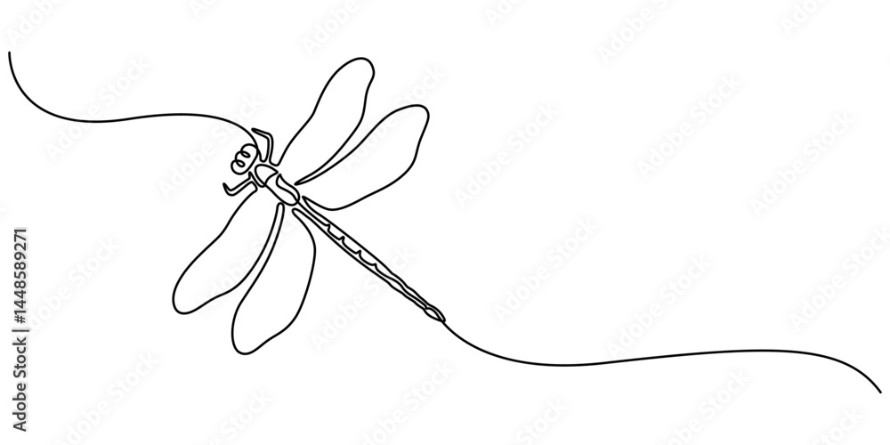 Aufkleber continuous one line drawing of dragonfly, dragonfly continuous one line art drawing of outline. vect