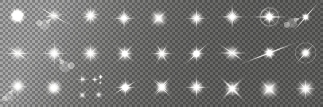 Lens Flare, light glow effect. sun or realistic shining star with backlight effect. bokeh glitter and sparkles or sparkles on transparent background.