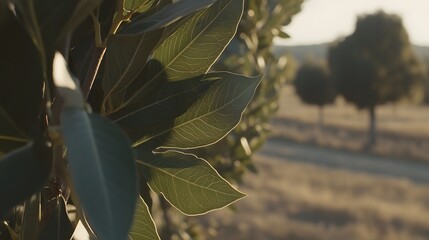 Detailed Closeup of Lush Green Leaves Sunlit Foliage