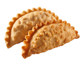 Two golden brown empanadas a delicious treat perfectly baked with a crispy crust and intricate