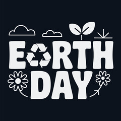 Celebrate Earth Day with a stylized graphic featuring the words Earth Day surrounded by leaves, flowers, and clouds, promoting environmental awareness and sustainability
