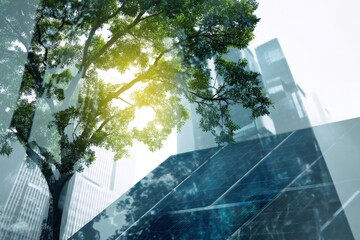 A sustainable glass office building with integrated tree features helps reduce carbon dioxide while promoting a green environment and safety