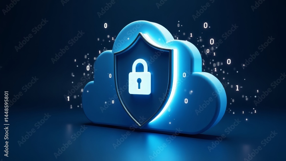 Poster digital data safety with shield and padlock — designed for web hosting, vpns, and secure online plat