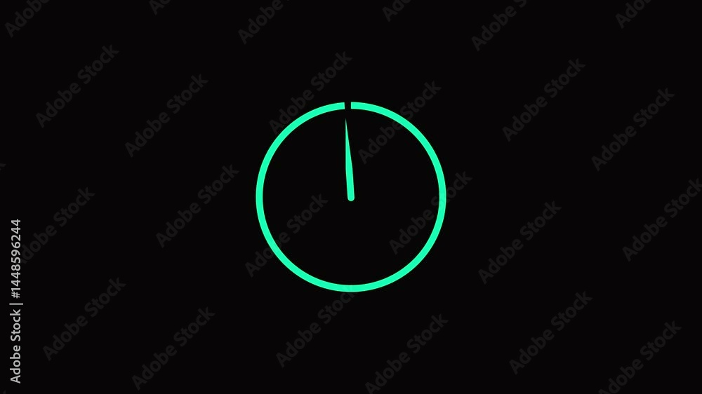 Poster analog neon sing clock icon animation. clock icon neon light 24 hour day fast speed. magenta circle 