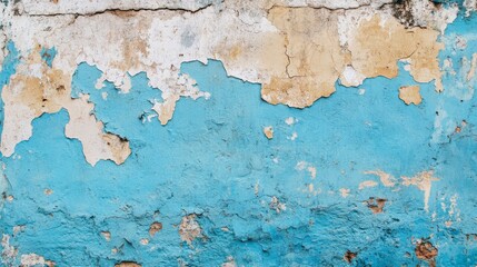 Fototapeta premium Vintage weathered blue and yellow peeling paint on rustic wall