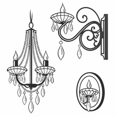 set of vintage chandelier vector