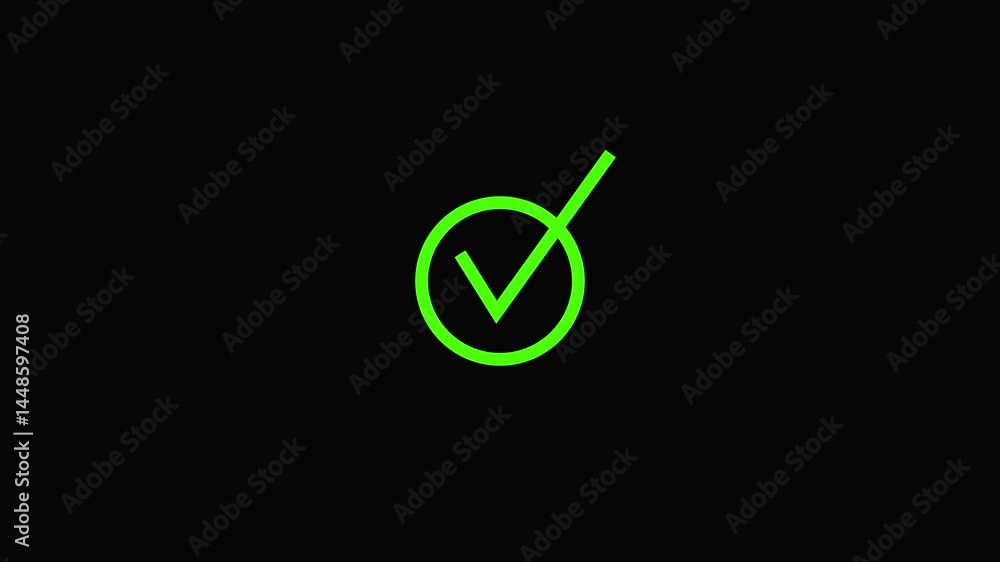 Poster tick mark animated on the ellipse box. cheak mark icon neon sign. check mark icon animation approve 