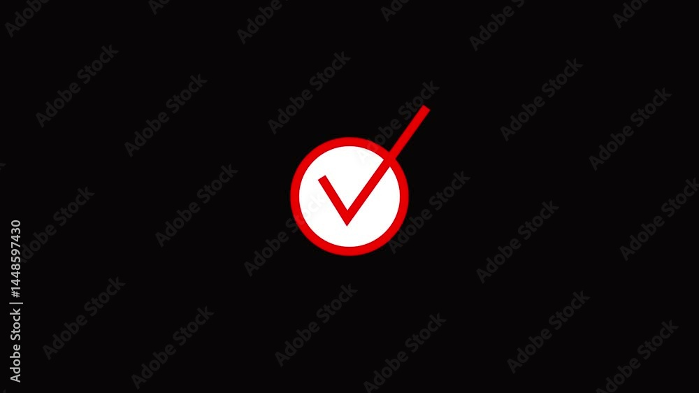 Poster tick mark animated on the ellipse box. cheak mark icon neon sign. check mark icon animation approve 
