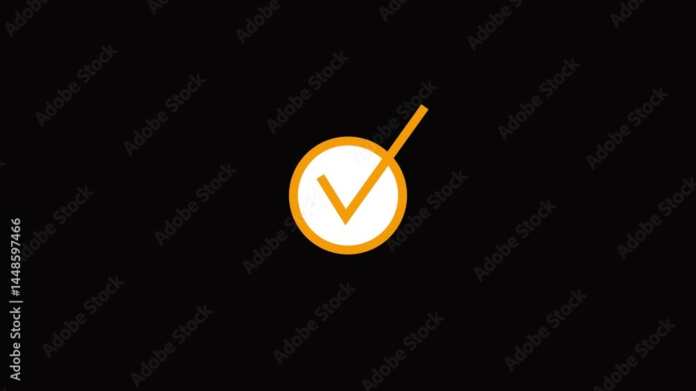 Poster tick mark animated on the ellipse box. cheak mark icon neon sign. check mark icon animation approve 