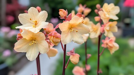 Peach and Cream Flowers Blooming in Garden