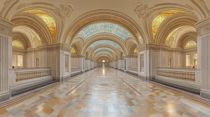 Fototapeta premium Grand, arched hallway within a luxurious museum.