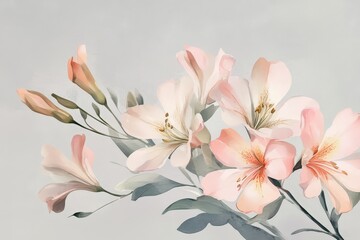 Delicate pastel flowers in soft shades against a neutral backdrop.