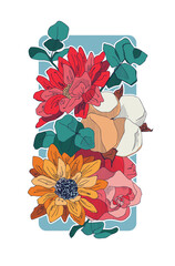 A painted bouquet for decoration. A sketch painted in bright colors