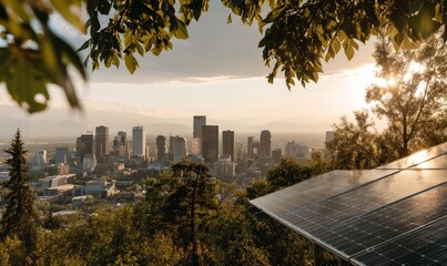A solar panel plant that utilizes ecological energy and is integrated with notable urban landscape landmarks